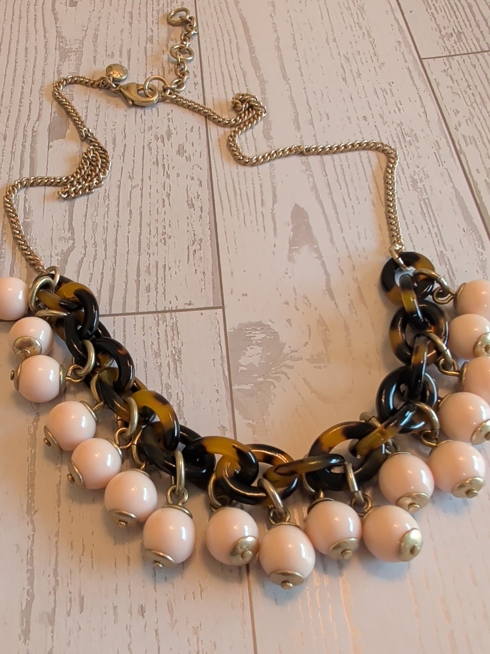 J. Crew Pale Pink Bead Necklace with Tortoise-Link Chain